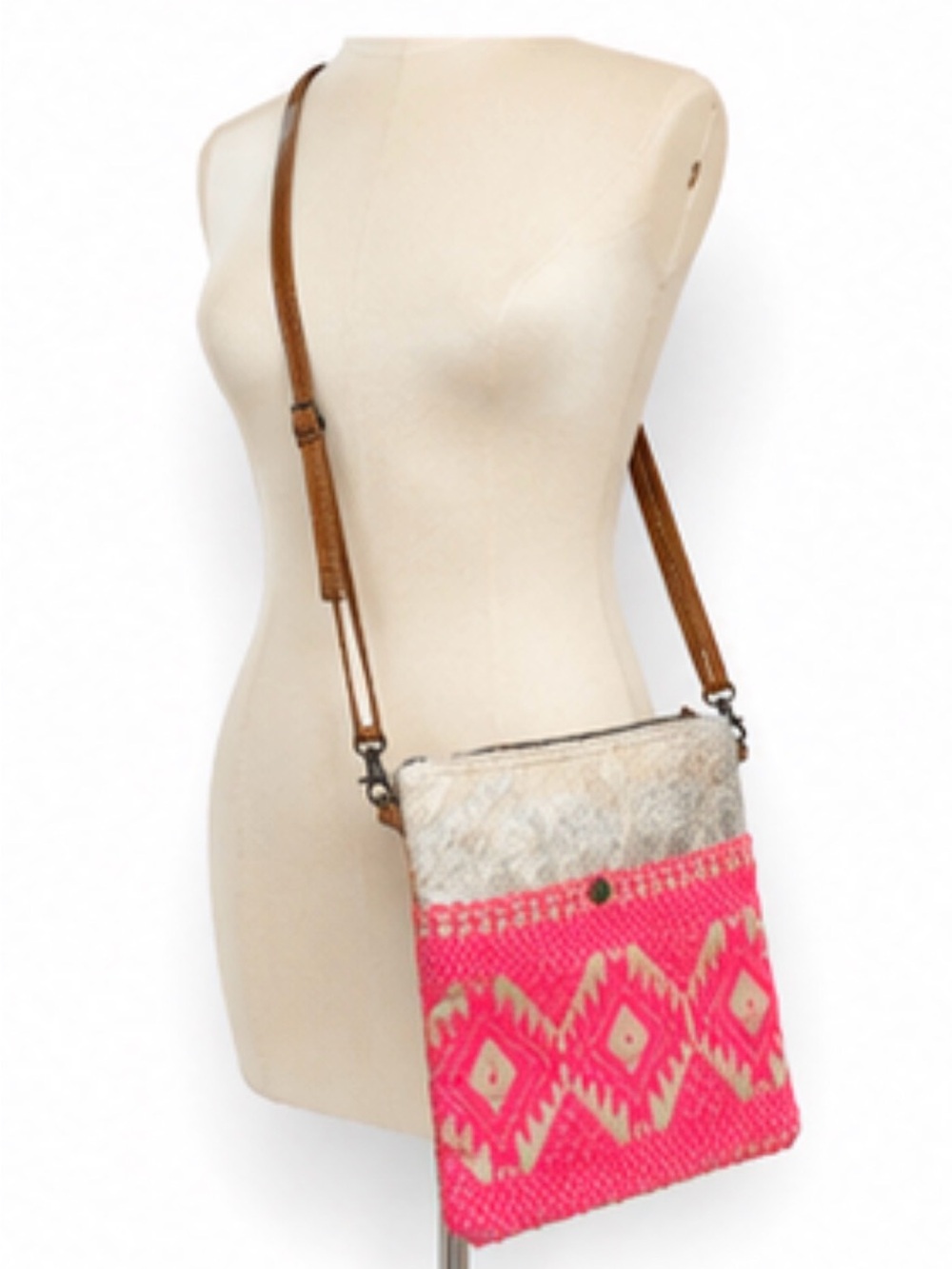 Myra Bag Cowhide & Neon Pink Aztec Crossbody Bag